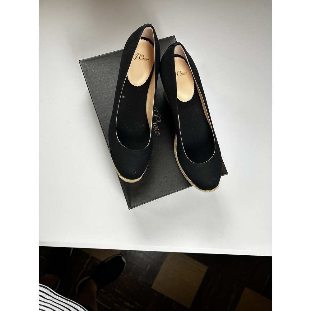 Black Canvas Espadrille Wedge Heels Size 9 NEW - Picture 2 of 6